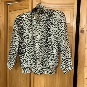 Silk Leopard Print Zip-up Jacket
